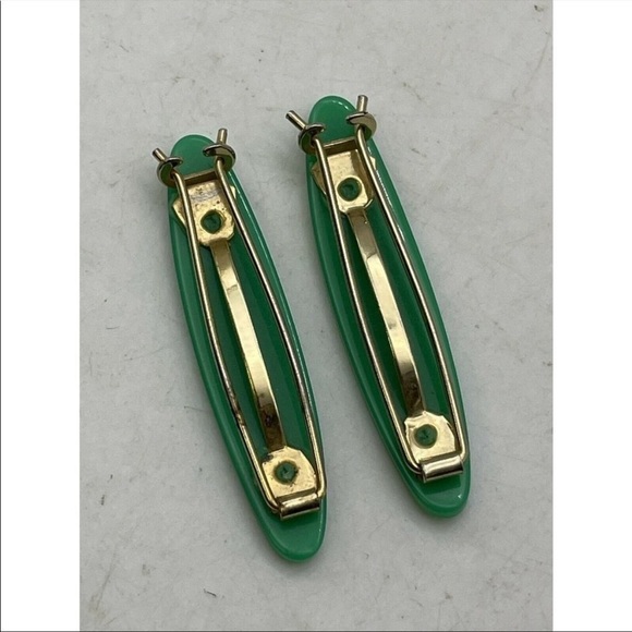 Vintage Hair Barrettes Clips Kelly Green 50s 70s 80s Retro - Picture 2 of 8